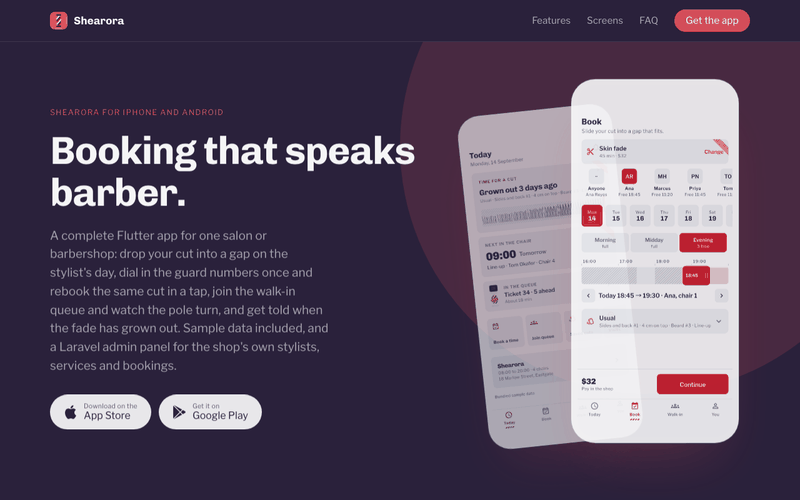 Shearora landing page